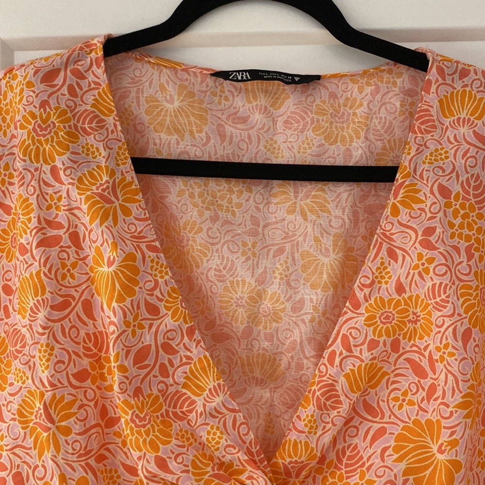NWOT Zara Linen Floral Cropped Top - Picture 4 of 10